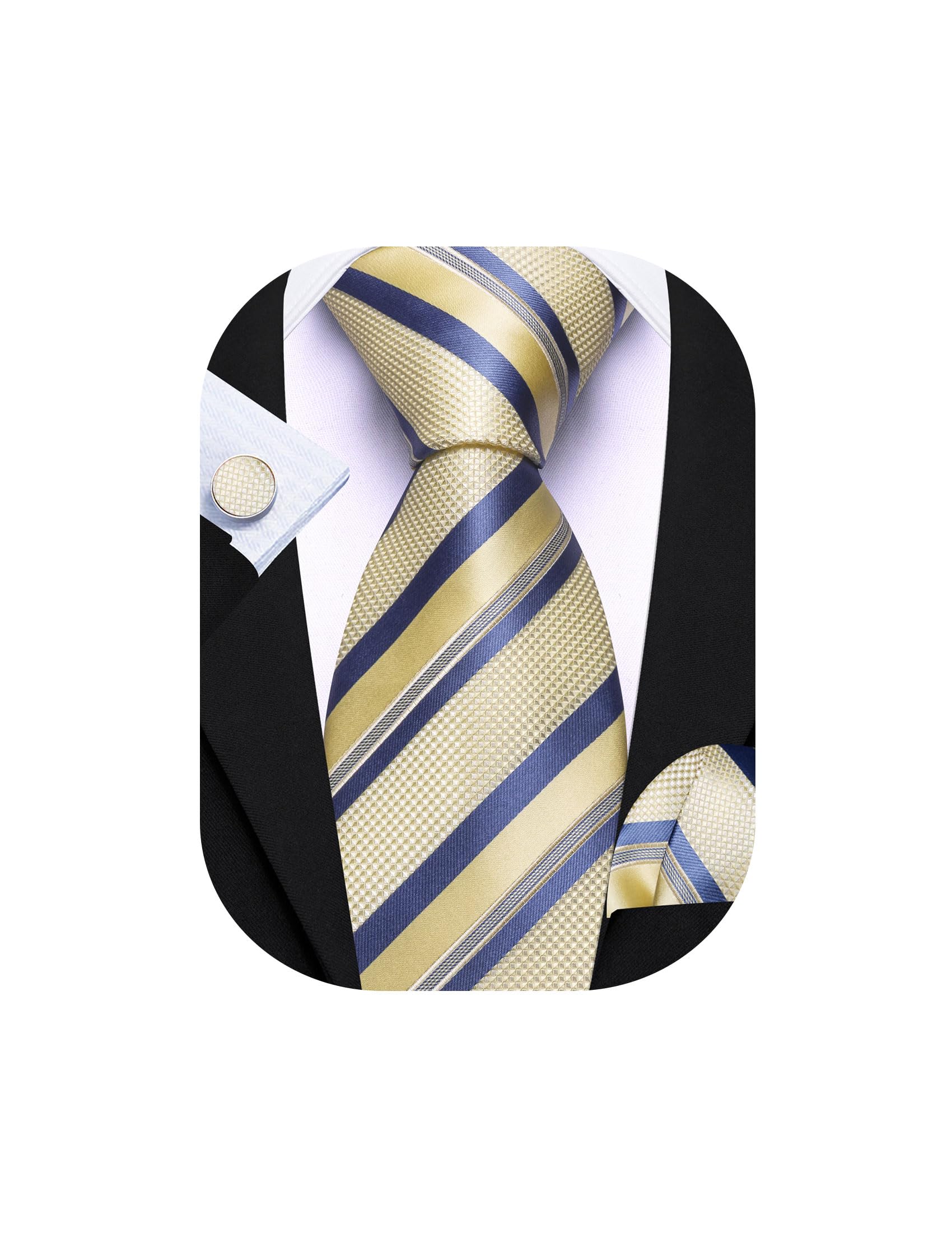 Barry.Wang Mens Tie Set Plaid Check Stripe Neckties Pocket Square Cufflinks | Woven Classic,Formal/Casual Men's Necktie,Luxury,Business,Wedding,Party,Prom,Graduation