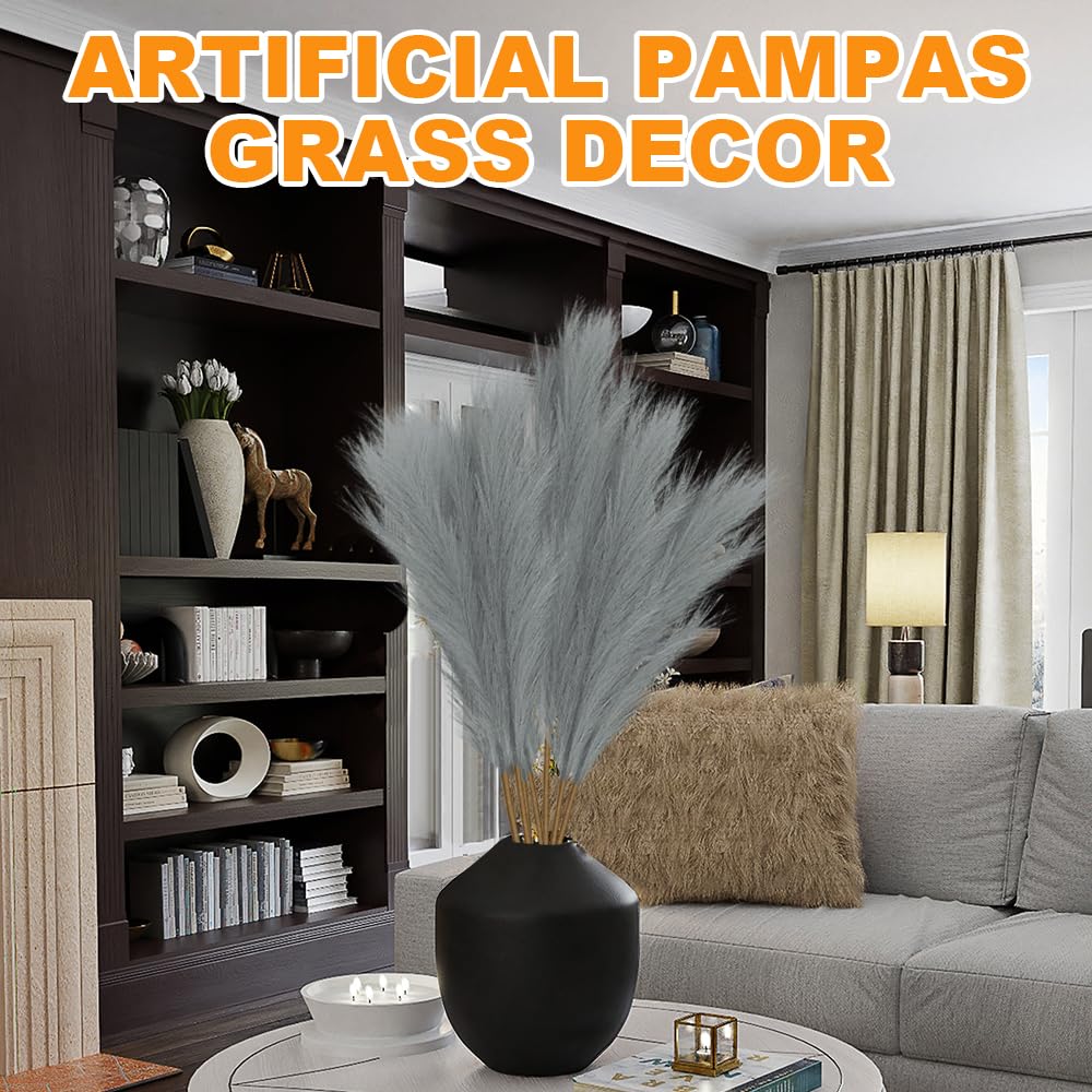 Duscdesp 43"/110cm Artificial Pampas Grass, 6 Pcs Large Fluffy Faux Dried Tall for Floor Vases Wedding, Living Room, Bedroom - Image 2