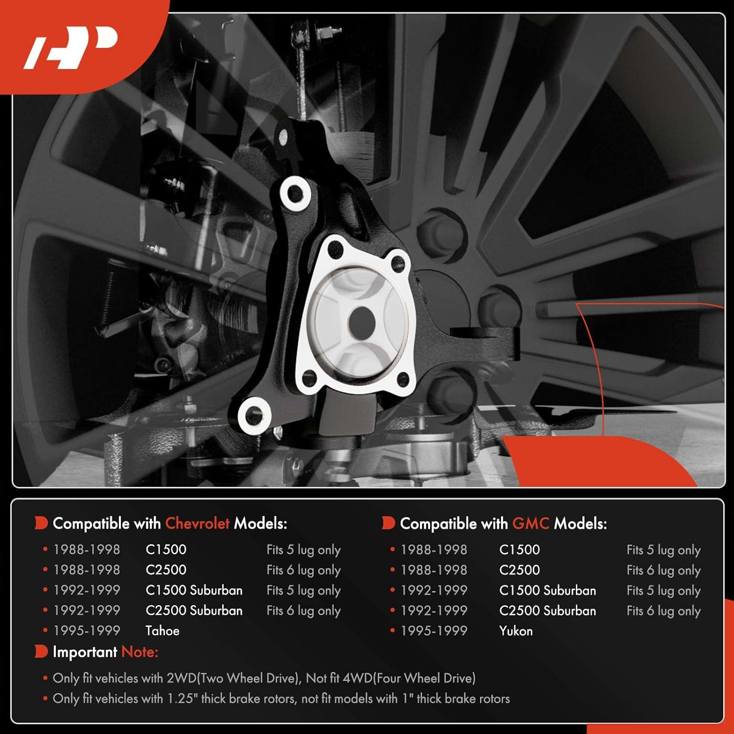 A-Premium Set of 2 Front Suspension Steering Knuckle Level Kit, 4 inch Lift Spindles, Compatible with Chevrolet Tahoe 1995-1999, C1500/C2500, C1500/C2500 Suburban & GMC Yukon, C1500 Suburban, 2WD