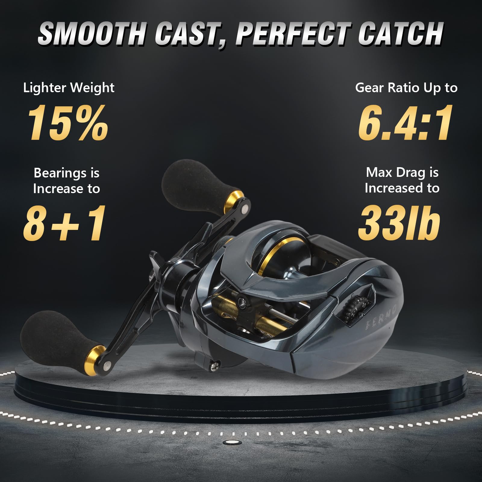 Baitcaster Reels,6.4:1 Gear Ratio with 33 Lb Max Drag, 8+1 Stainless Steel Bearing, Baitcasting Fishing Reels for Pike and bass for Salt Water or Fresh Water