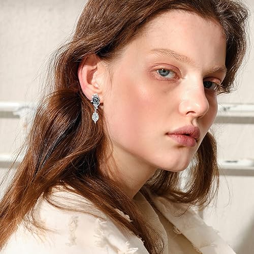 Miniatura 4 de Aretes largos de plata de ley 925 con rosas negras y góticas, aretes de gota punk, regalos de joyería gótica para mujer, cóctel, fiesta, Halloween