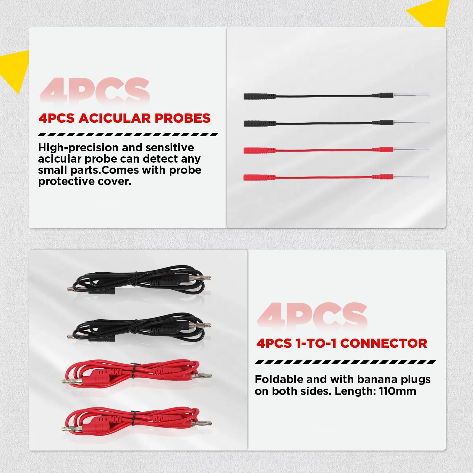 48Teil Multimeter Messspitzen Kit mit 4mm Bananenstecker Kabel Messleitungen Prüfkabel Krokodilklemmen, Prüfkabel – Geeignet für KFZ-Test, Elektriker Werkzeug & Digital-Multimeter Diagnose