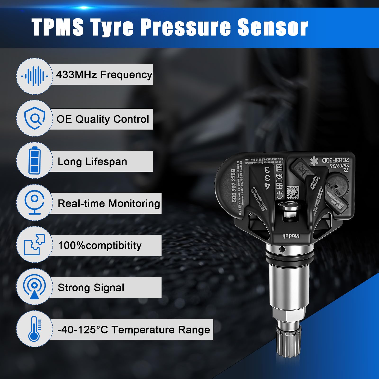 Sensor de Presión de Neumáticos Compatible con Porsche Skoda Seat A3 A4 A5 A6 A7 Q1 Q2 Q3 Q4 Q5 Q7 RDKS TPMS 5Q0907275B, 5Q0998270B 4 Piezas