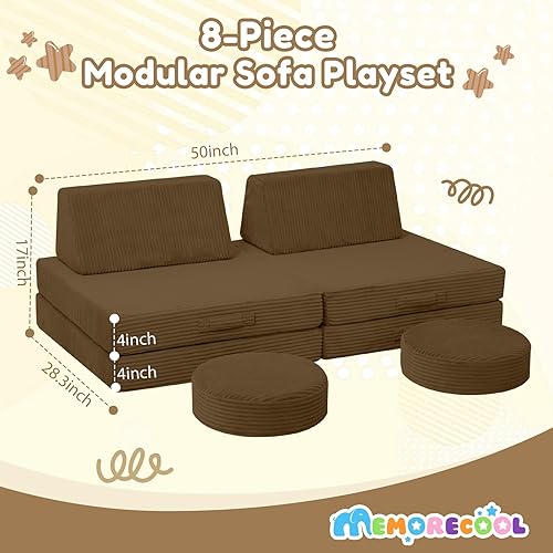 Miniatura 154 de MeMoreCool Sofá modular de 8 piezas para niños, sofá de espuma convertible rosa para sala de juegos Rosa (Dusty Rose),Verde bosque,2-marino,Azul