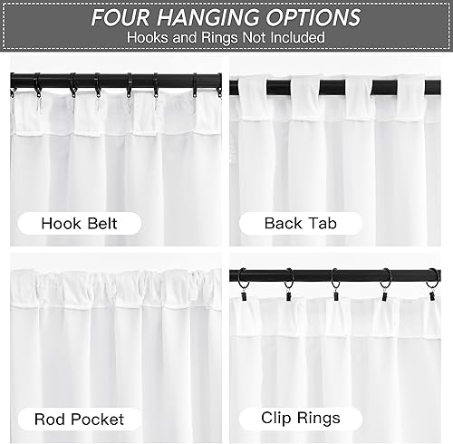 Miniatura 2 de RYB HOME Cortinas de terciopelo blanco de 96 pulgadas, 2 capas para oscurecer la habitación, cortinas blancas para ventana para sala de estar, telón