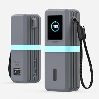 Silikon-Schutzhülle für Anker 165W (25000mAh) Powerbank – Verbesserter Schutz: Quadratische Ecken mit Öse für EIN Trageband und zentraler Aufbewahrungsschlaufe (Grau)