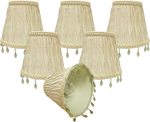 Royal Designs, Inc. Clip on Ruche - Lámpara de araña plisada imperio con pantalla de clip de llama, CSO-1035-5BG-6, 3 x 5 x 4.5 pulgadas, beige,