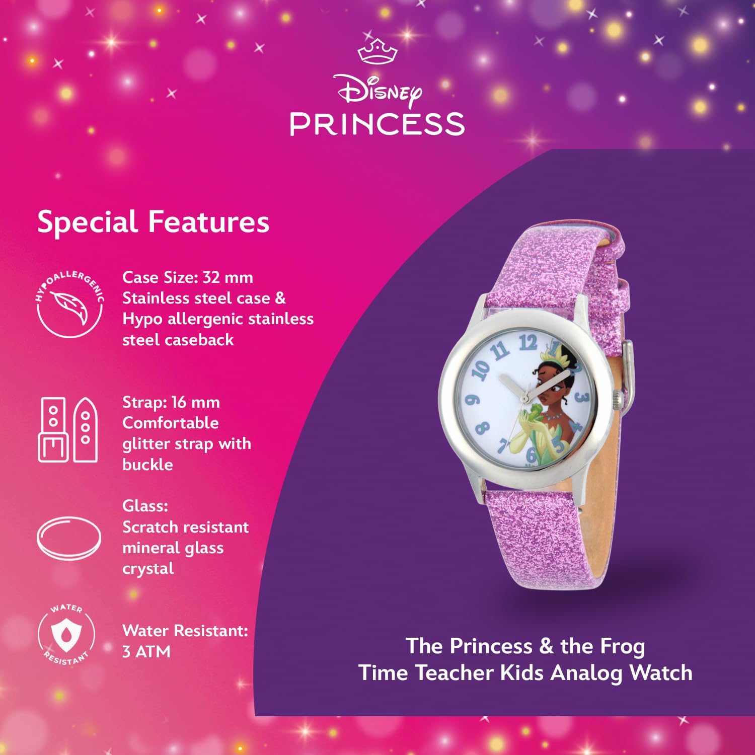 Disney Princess Kids' Stainless Steel Time Teacher Analog Quartz Watch