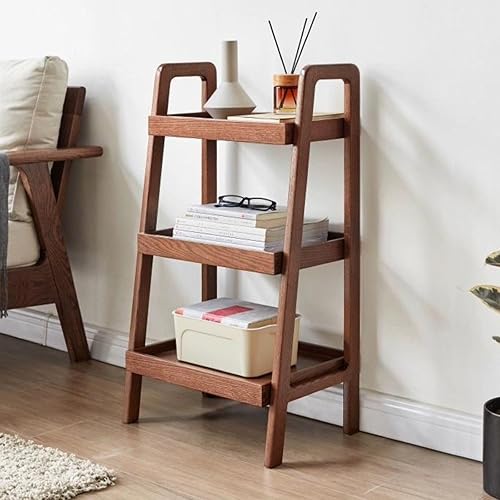 Miniatura 9 de Estantería de escalera 100% madera de roble macizo, estantería práctica de escalera de 3 niveles, estantes de escalera con almacenamiento abierto