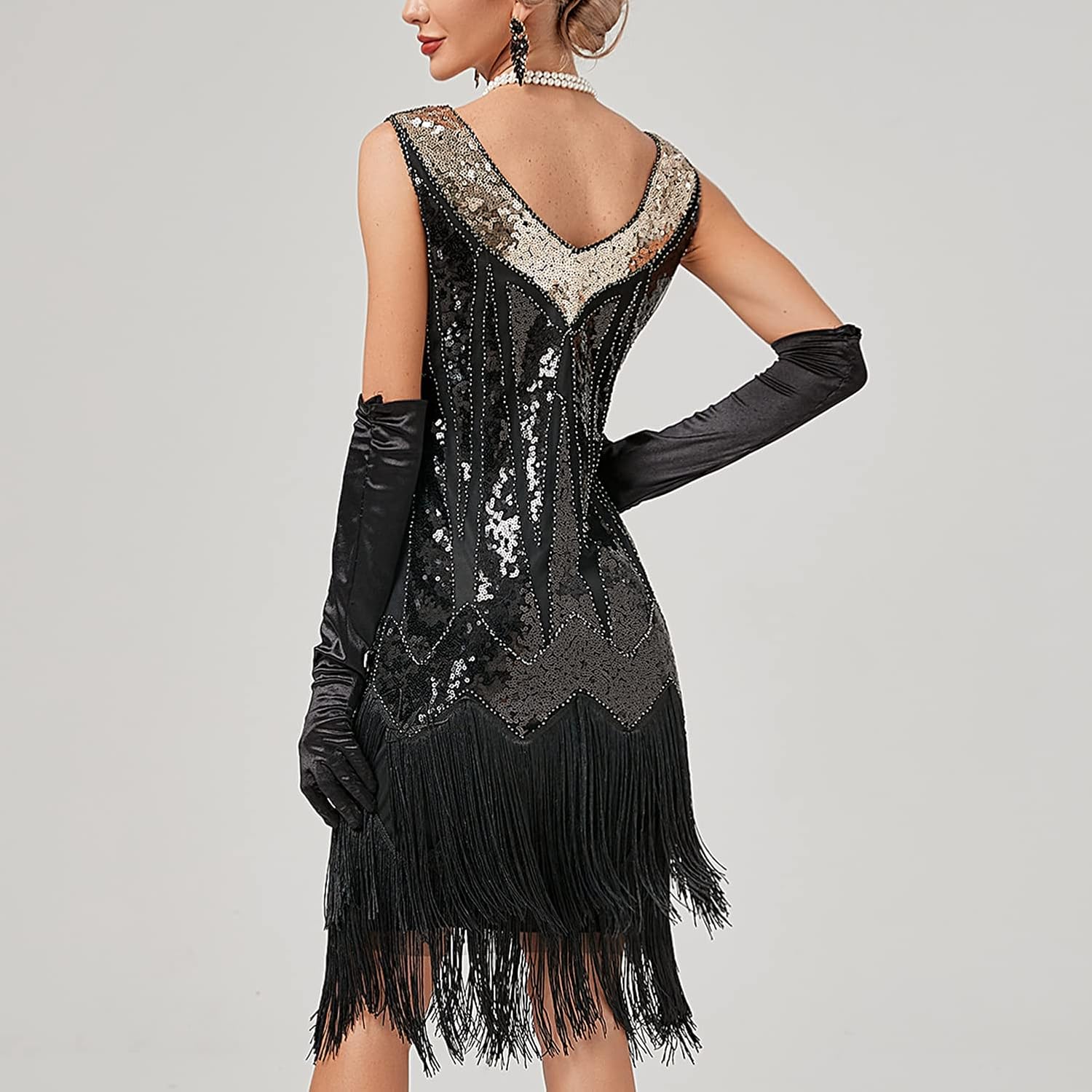 Women's Plus Size Flapper Dress Fringe Glitter Beaded Swing Roaring 20s Gatsby Short Sequin Masquerade Dresses