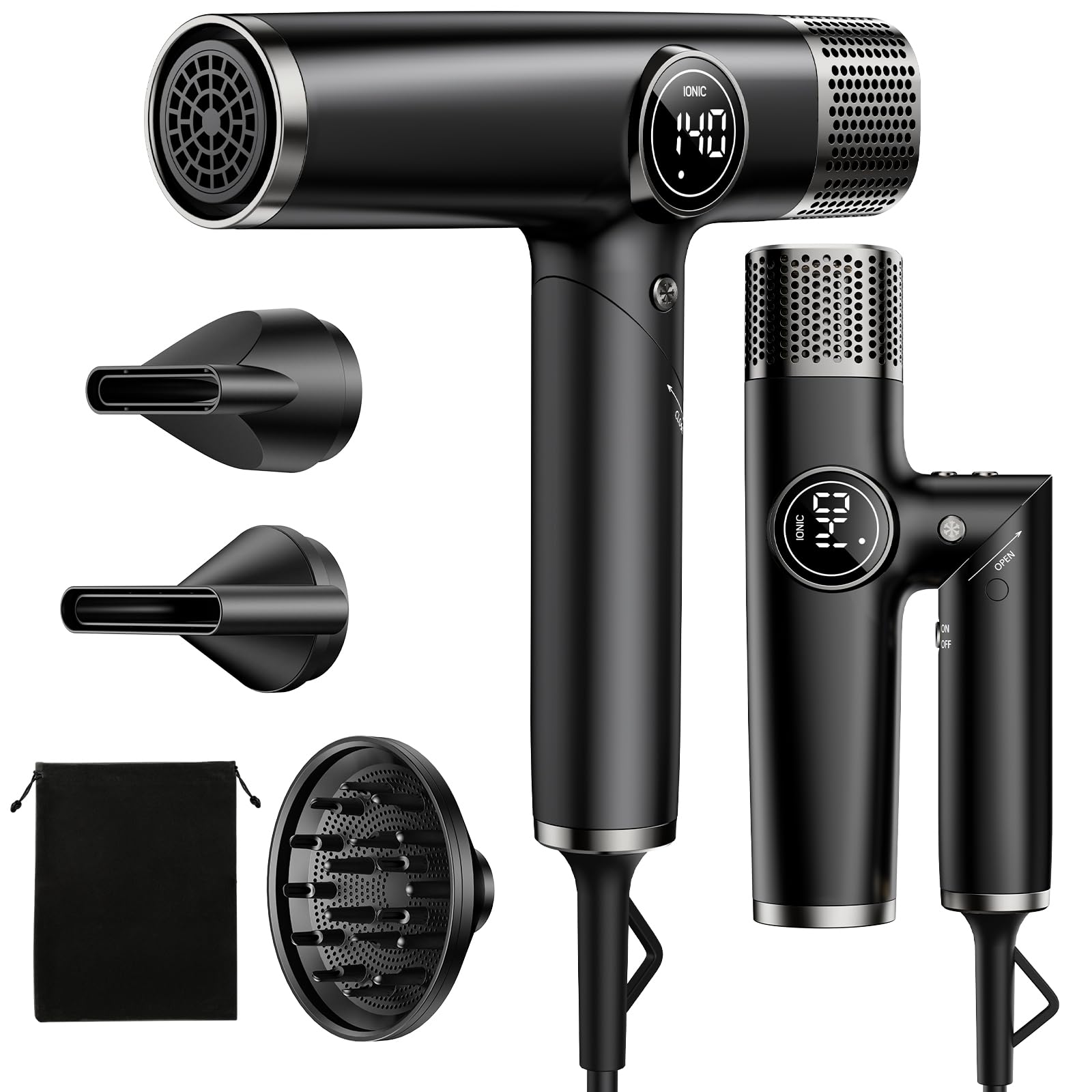 Dual Voltage Travel Hair Dryer with Diffuser 1900W Professional High-Speed Ionic Blow Dryer for Fast Drying Lightweight No