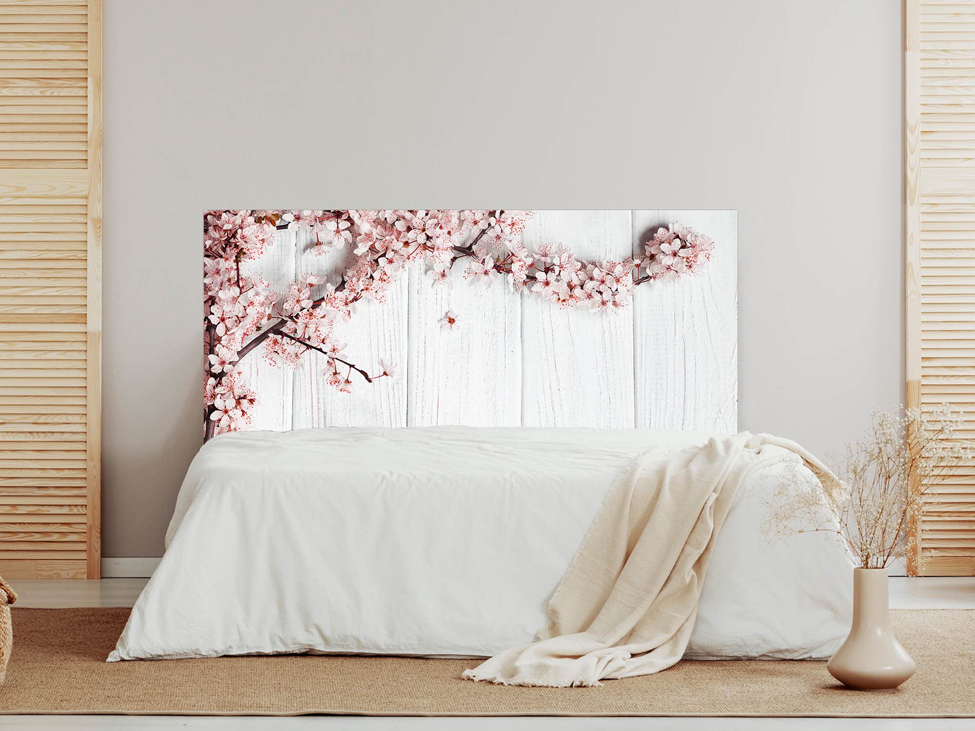 Oedim Cabecero Madera Blanca con Flores, cabecero Decorativo para Camas, decoración para Habitaciones