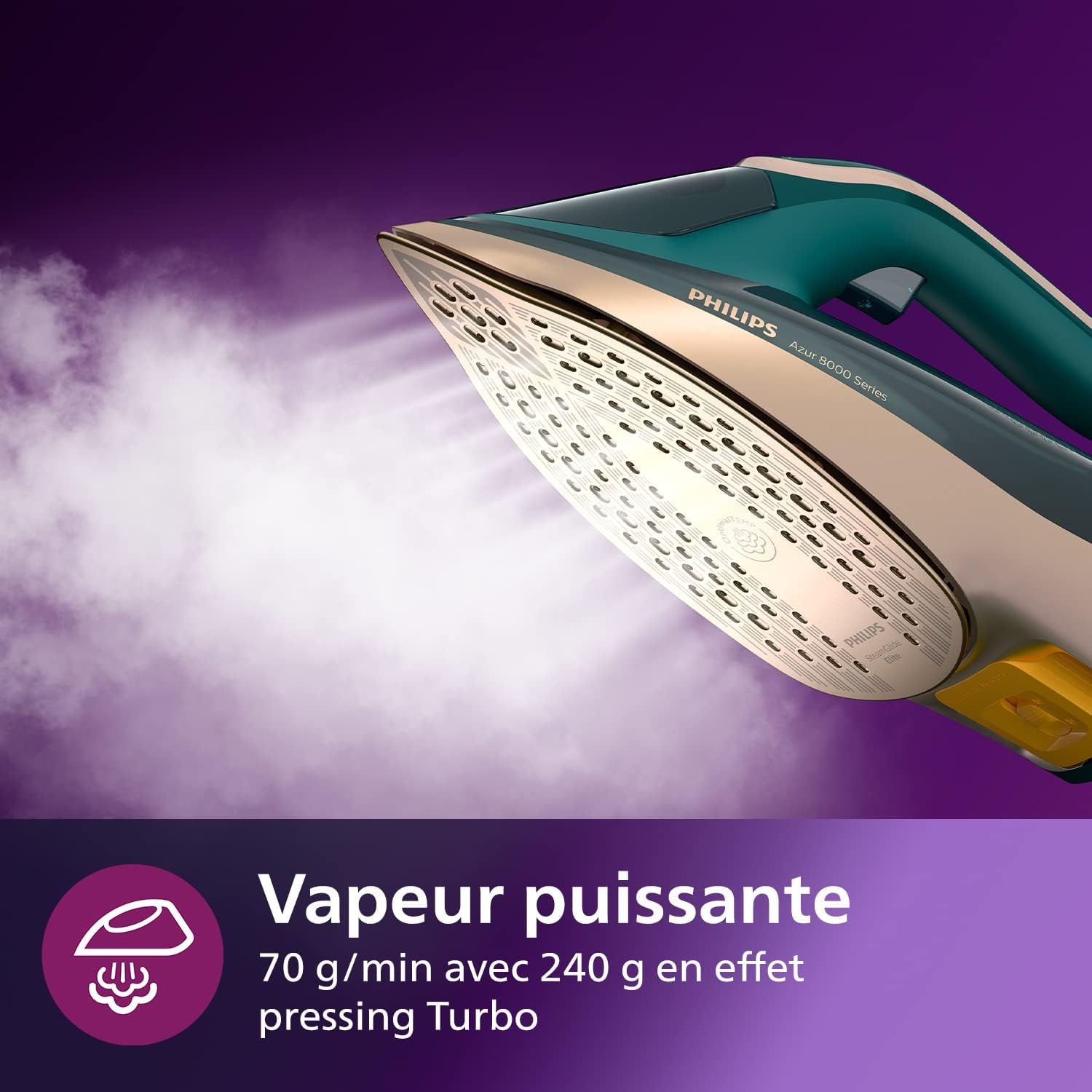 Philips Azur 8000 Series iron emitting powerful steam