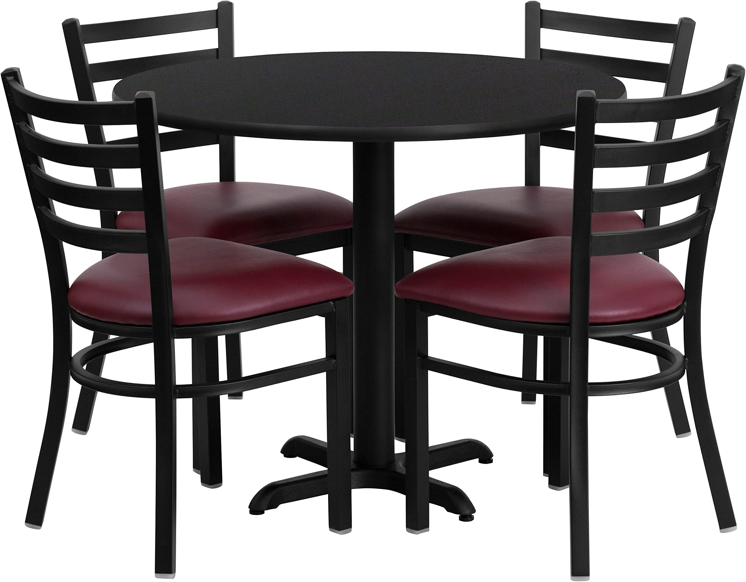 Lancaster Home 36'' Round Laminate Table Set with X-Base and 4 Ladder Back Metal Chairs