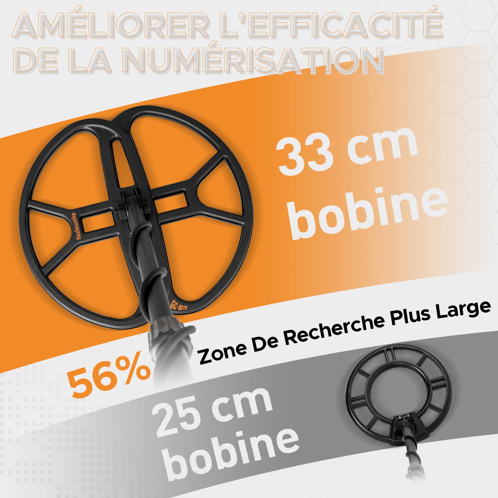 Hazlewolke 33cm detecteur de metaux Professionnel pour Adultes avec Grande Bobine de Recherche étanche Double d, Haute sensibilité et Fonction de pointeur, avec écran LCD rétroéclairé