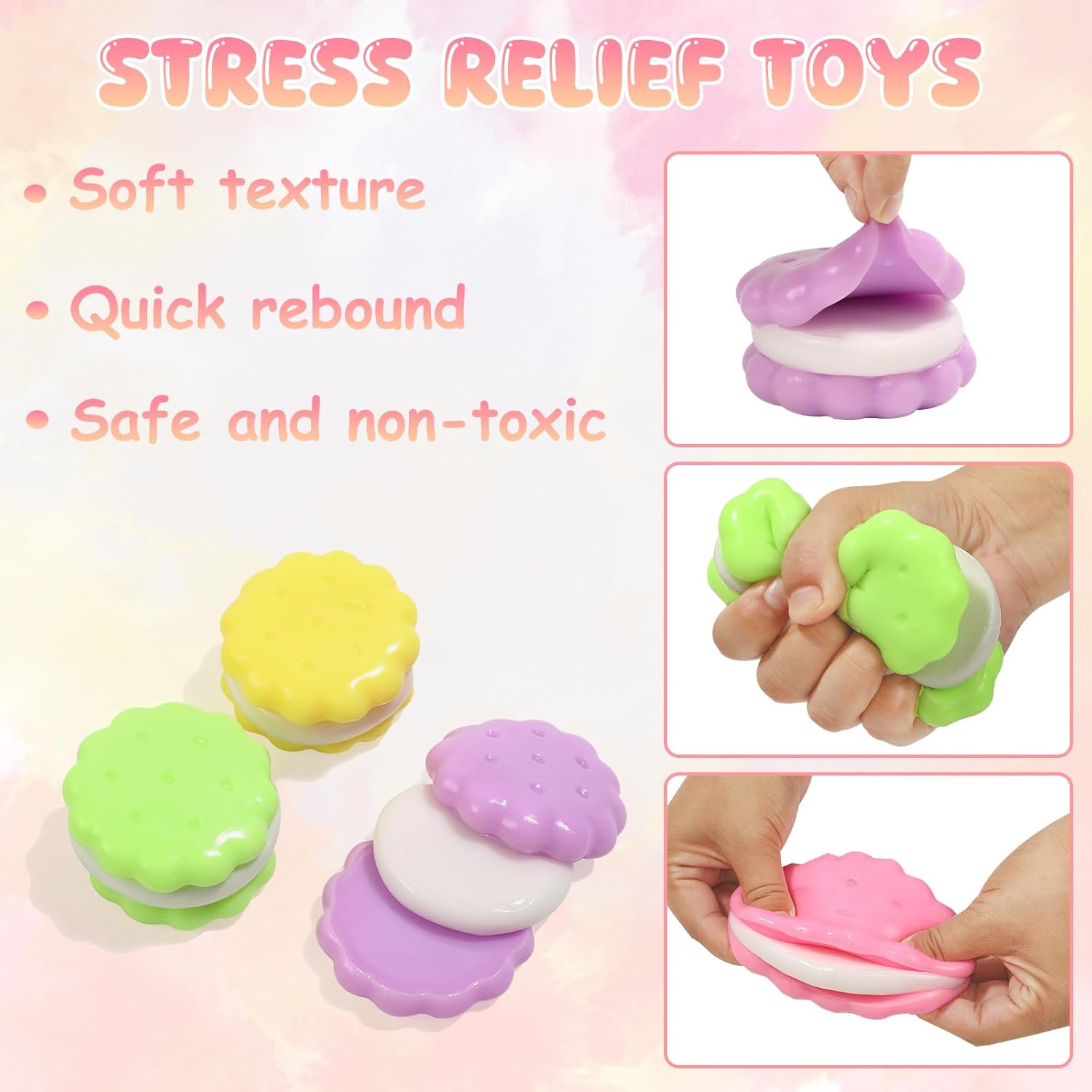 Stress Relief Squishy Fidget Toys Adults, 4 Pack Taba Squishy Cute Toys, Sensory Toys for Kids with Autism Classroom Must Haves, Squid Game Toys