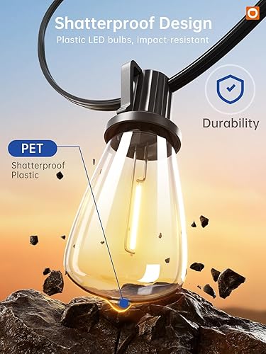 Miniatura 9 de addlon Tira de luces LED de 25 pies, resistente al agua con 8+1 bombillas LED inastillables (no solar), luz de patio, conectable y resistente al