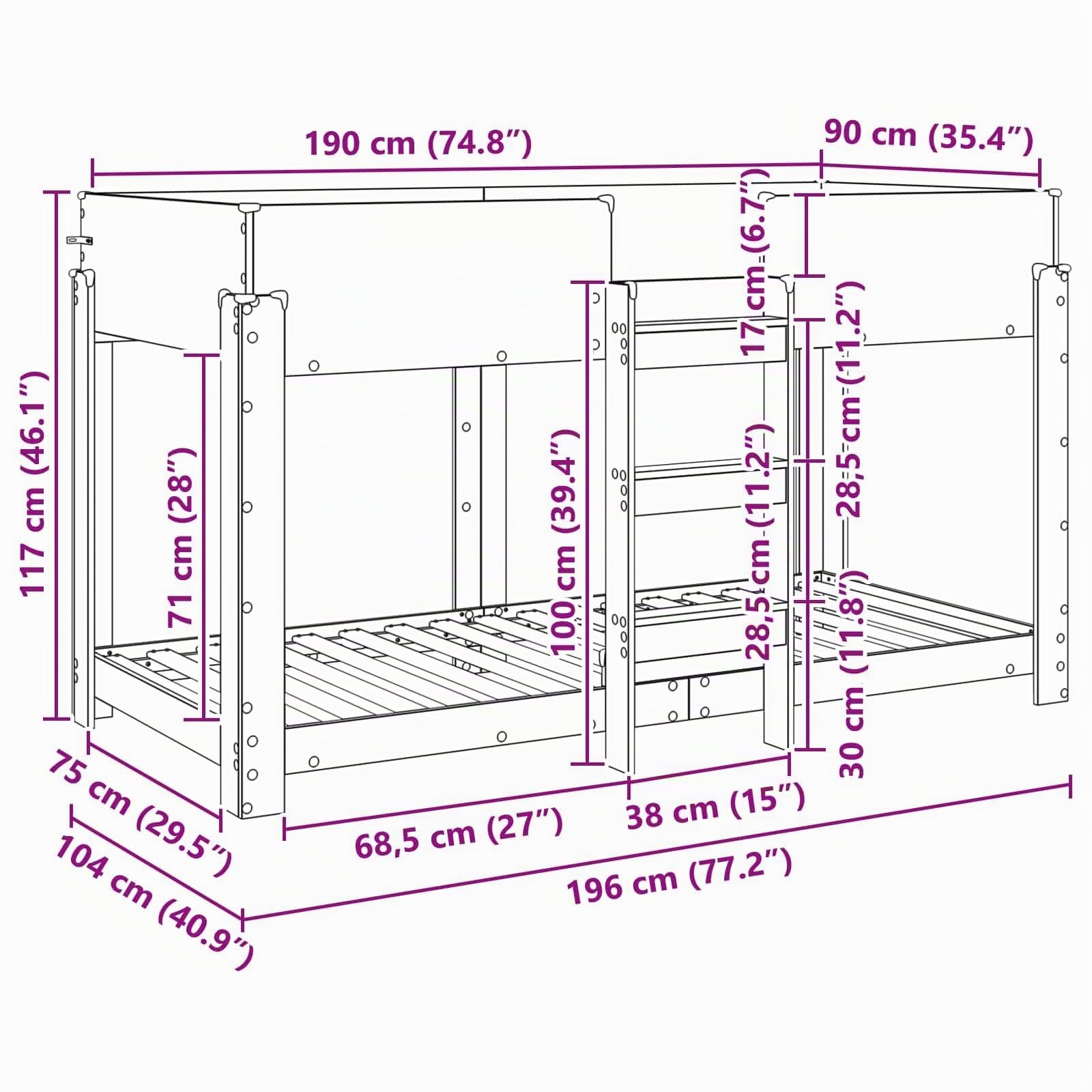 vidaXL Lit Superposé pour Enfants Chêne Artisanal 90 x 190 cm, Lit superposé Moderne, Kids rectangulaire, Cadre Gain de Place, Meuble stylé, Durable et sécurisé