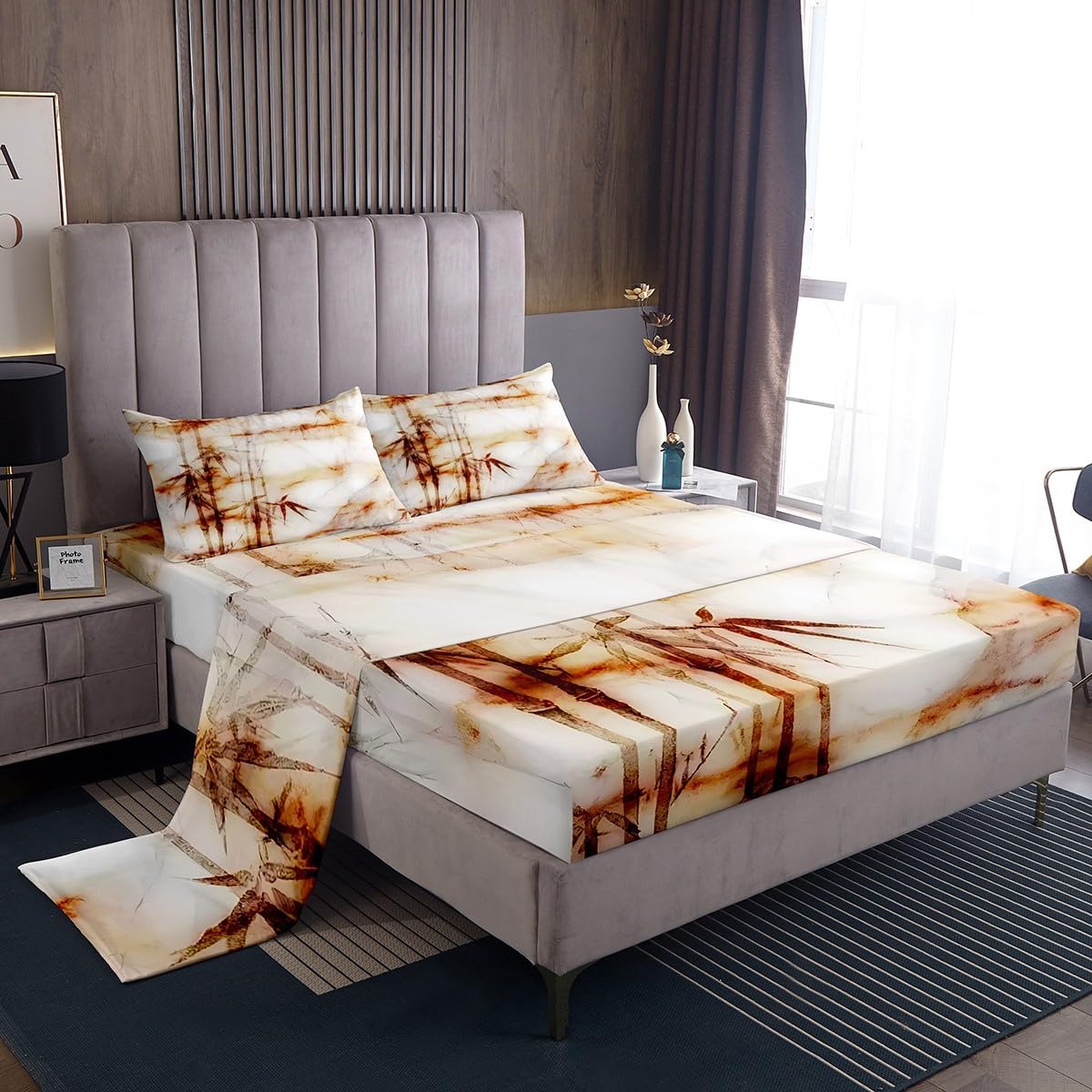 jejeloiu Brown Leaves Bed Sheets Set Twin Size Botanical Bed Set for Kids Boys Girls Vintage Deep Pocket Fitted Sheet Luxury Breathable Soft Lightweight Microfiber