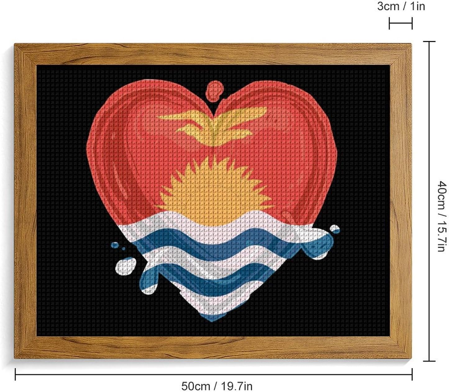 Kiribati Flag Love Heart Printed Diamond 5D Painting Kits DIY Full Drill Crafts for Home Wall Decor 16x20 Inch Yellow Wood 50 * 40cm