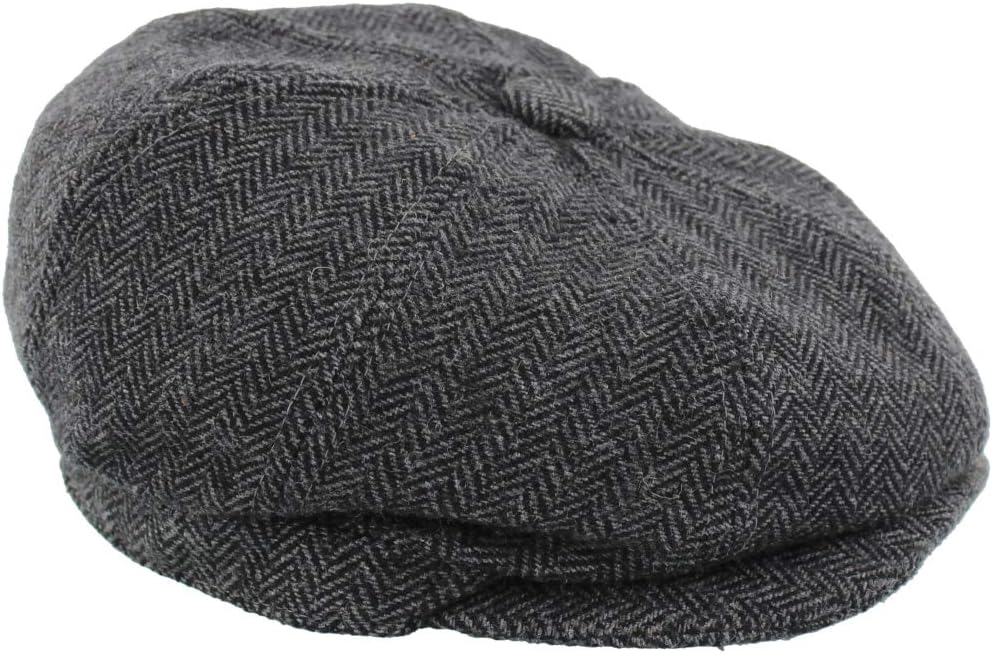 Children's Herringbone Bakerboy Cap Black/Grey 54cm