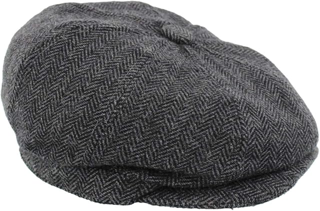 The Hat Company Children's Herringbone Bakerboy Cap Black/Grey 54cm