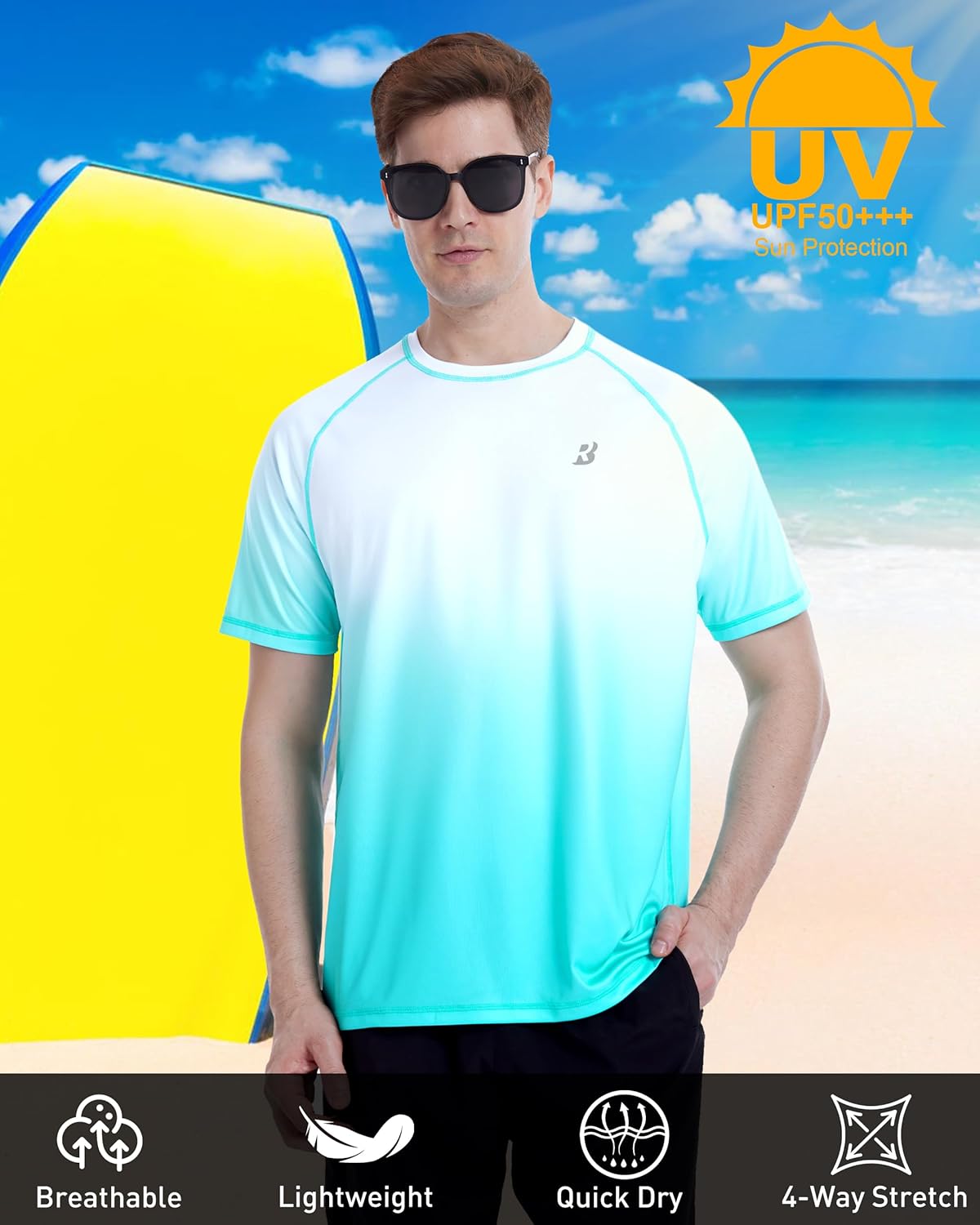 Roadbox Men's Swim Shirts Short Sleeve, UPF 50+ UV Sun Protection SPF Rash Guard, Quick Dry Surf Water Beach Fishing T Shirt - Image 5