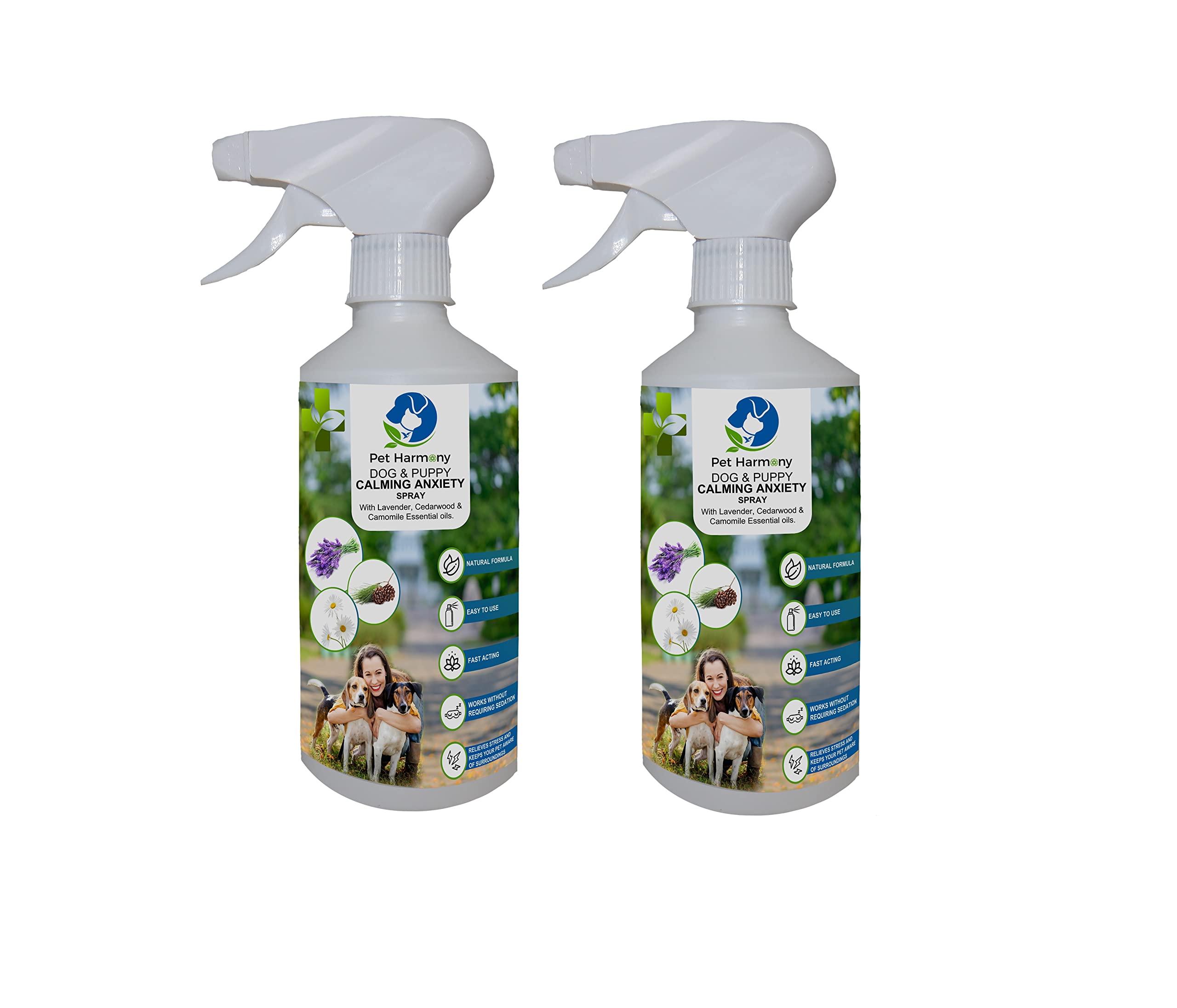 Pet Harmony 2×500ML Natural Dog Calming Spray - Dog Anxiety Relief & Puppies Separation Anxiety, Training Aid, Canine & Dog Calming Products With Lavender, Cedarwood & Chamomile Essential Oil