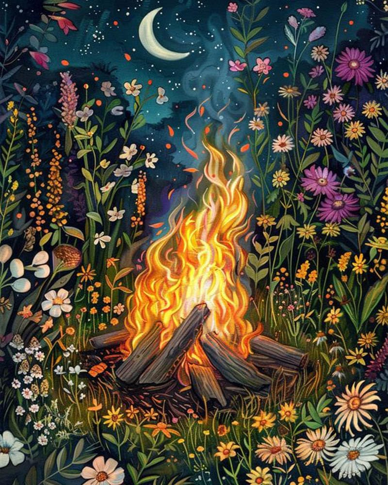 Amzdiyfun Beautiful Bonfire Paint by Numbers Kit for Adults,Art Paint by Numbers for Adult on Canvas,DIY Acrylic Oil Painting Without Frame for Home Wall Decor,16x20Inch.