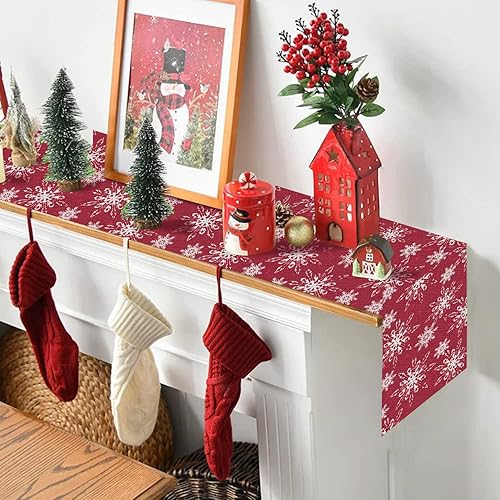Miniatura 4 de chengxun Camino de mesa de Navidad, camino de mesa de copo de nieve rojo, decoraciones de Navidad, línea de mesa de copo de nieve, camino de mesa