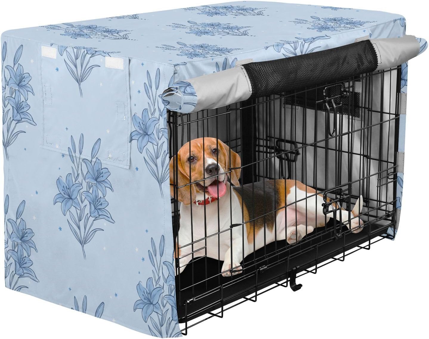 Duty 600D Silver Coated Dog Crate Cover, Water-Resistant Floral Print Pet Kennel Canopy with Mesh Windows for Optimal Ventilation, Universal Fit for Standard Wire Cage, Indoor & Travel