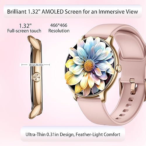 Miniatura 2 de Reloj inteligente para mujer, rastreador de actividad AMOLED de 1.32 pulgadas con frecuencia cardíaca, oxígeno en sangre, monitor de sueño,