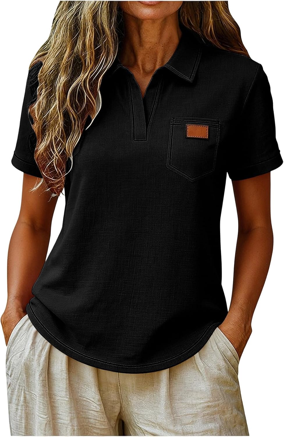 Summer Collard Shirts for Women Short Sleeve Dressy Causal Tops Business Workout Shirt Loose Fit Tshirts Blouses