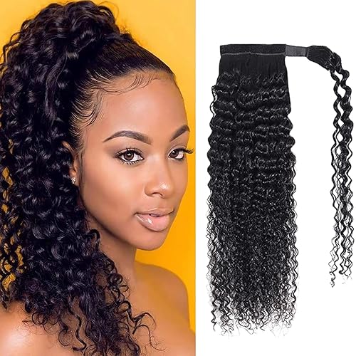 Miniatura 9 de Extensiones de cabello humano corto y rizado para mujer, cola de caballo con clip en cola de caballo gruesa, aspecto natural, 1B, negro natural (12