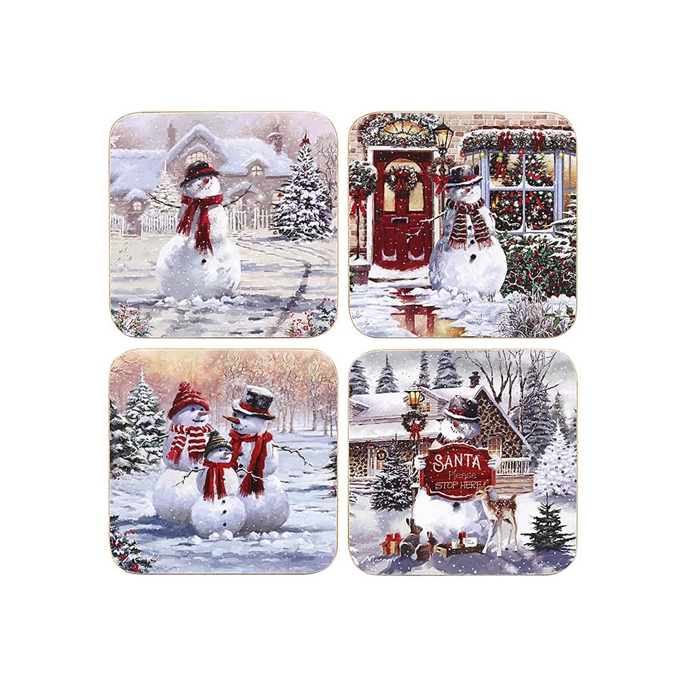 Jolly Snowman Christmas Set of 4 Coasters by the Macneil Studio