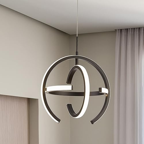 Miniatura 10 de Kinglong Candelabro LED moderno negro, lámpara colgante redonda de 4000 K para comedor, cocina, isla, dormitorio, sala de estar, vestíbulo, escalera