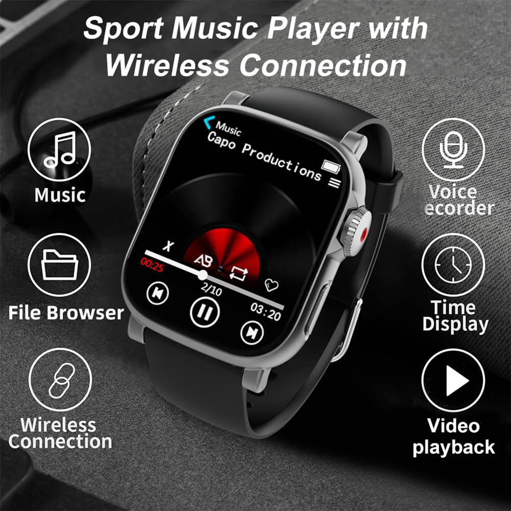 Odtwarzacz MP3, zegarek BT 5.4, ekran dotykowy, odtwarzacz muzyczny z wbudowanym głośnikiem, dyktafon do uprawiania sportu, biegania, siłowni