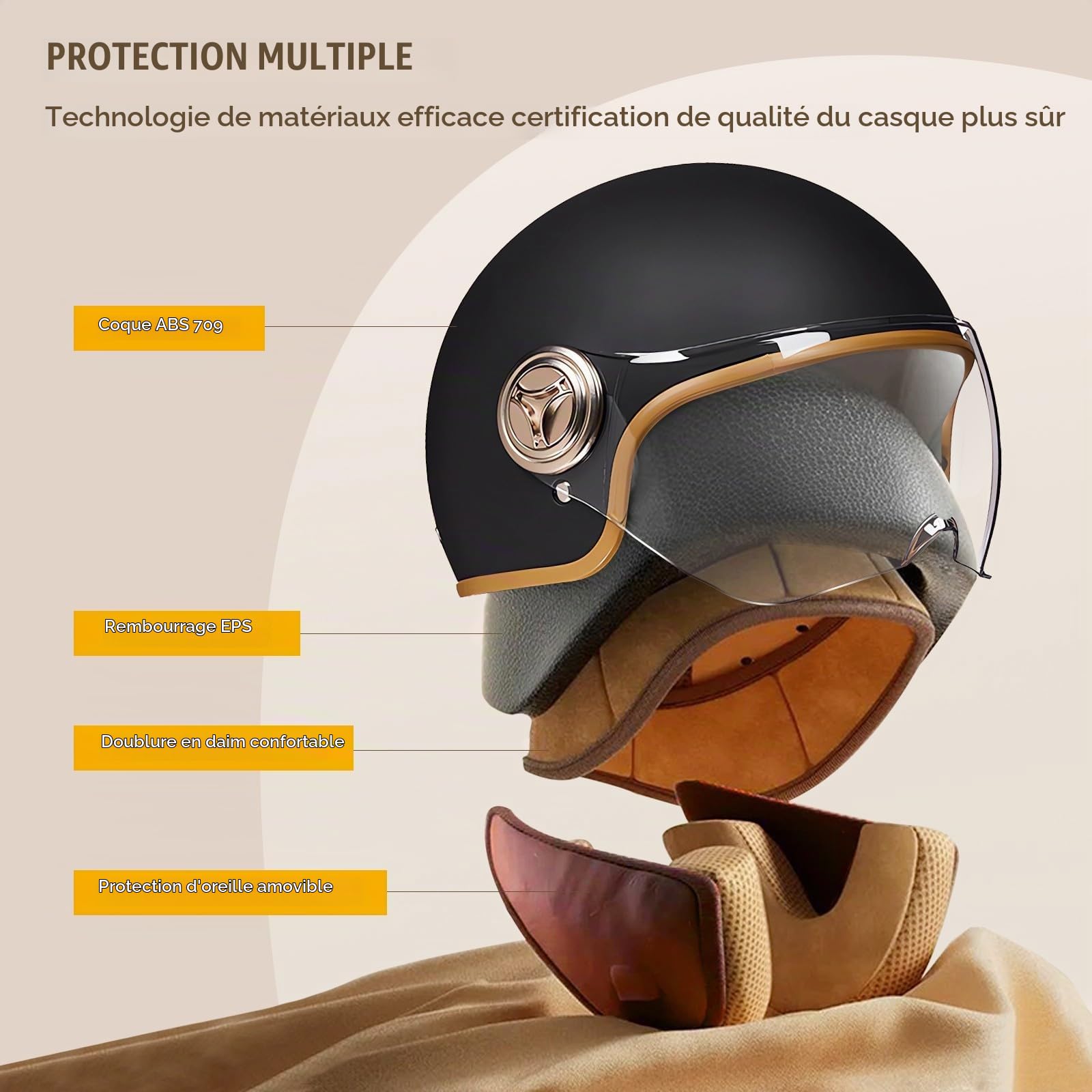 Casque De Moto Rétro 3/4, Casque De Scooter avec Visière, Casque Jet Rétro Approuvé ECE pour Hommes Et Femmes, Cyclomoteur, Moto pour Vespa, VTT, Cyclomoteur 10