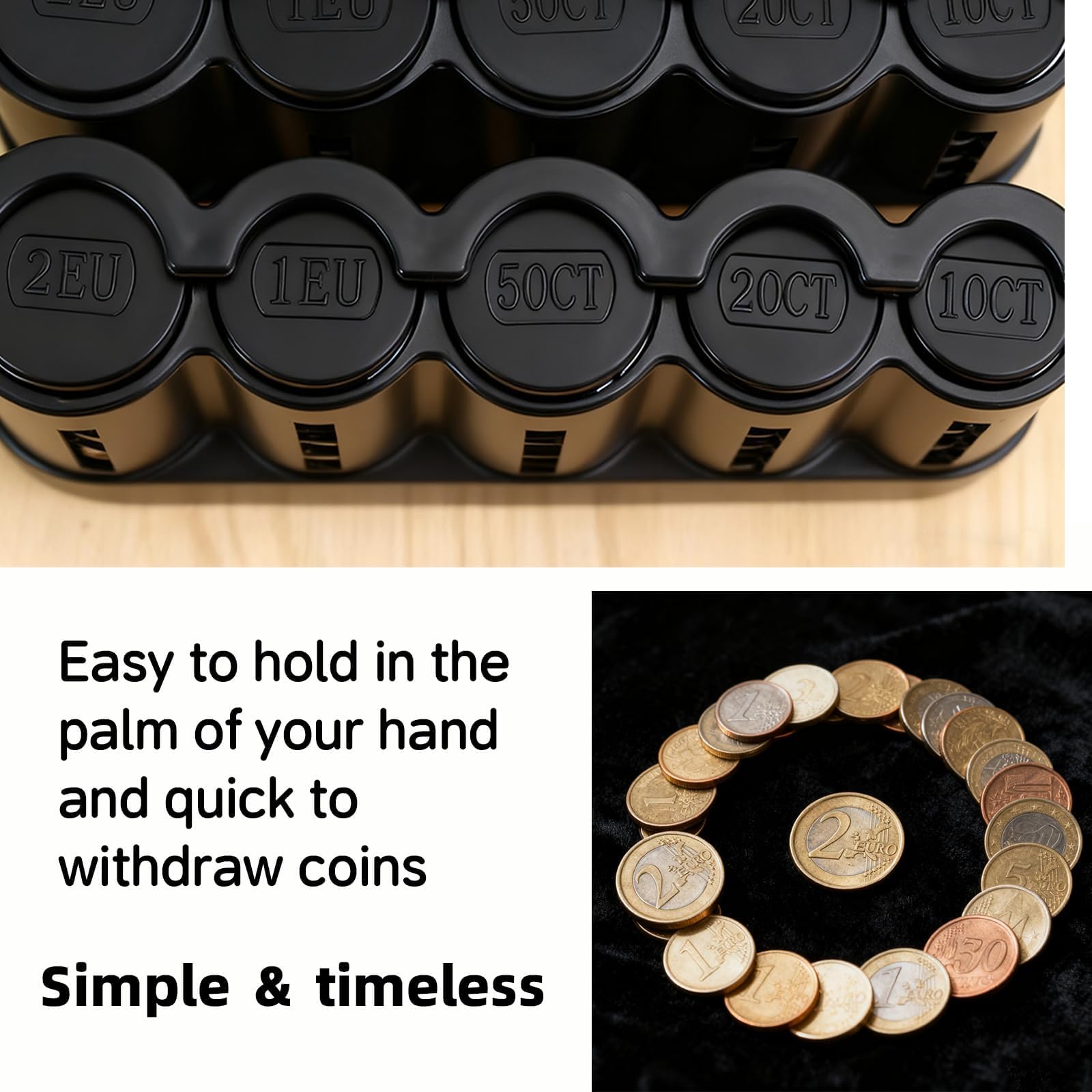 Portamonedas para Monedas Euro Clasificador y Dispensador Portátil Organizador Negro