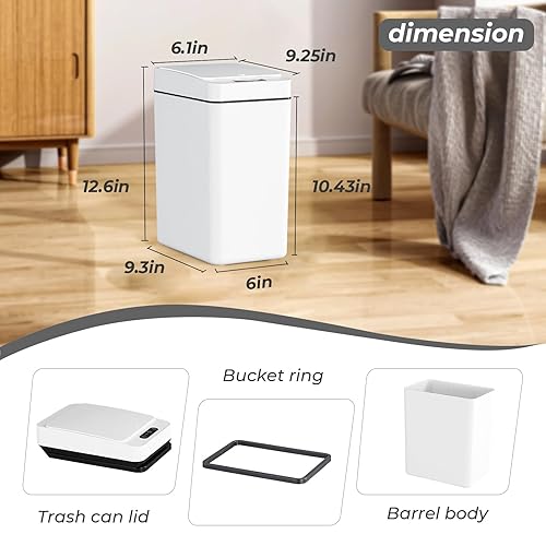 Miniatura 7 de Basurero de baño con tapa inteligente de 2.4 galones con sensor de movimiento, impermeable, estrecho y pequeño, para cocina, baño, oficina, sala de