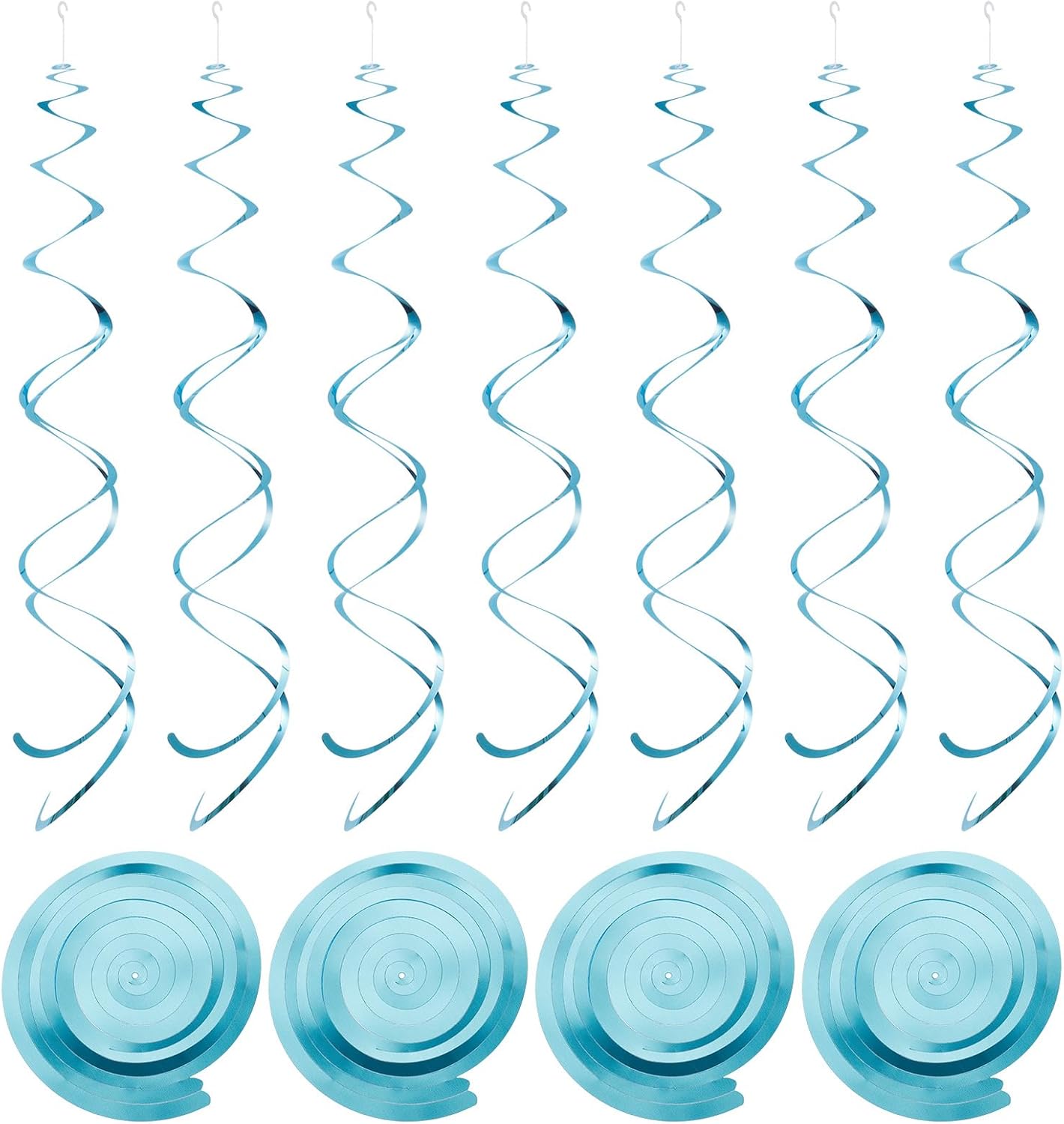 MECCANIXITY 30 Pcs Light Blue Party Hanging Swirls Double Strip Hanging Decorations 27.6 inch Foil Swirling Hanging Plastic Ceiling Streamers for Birthday Party with Hang Tag Hook