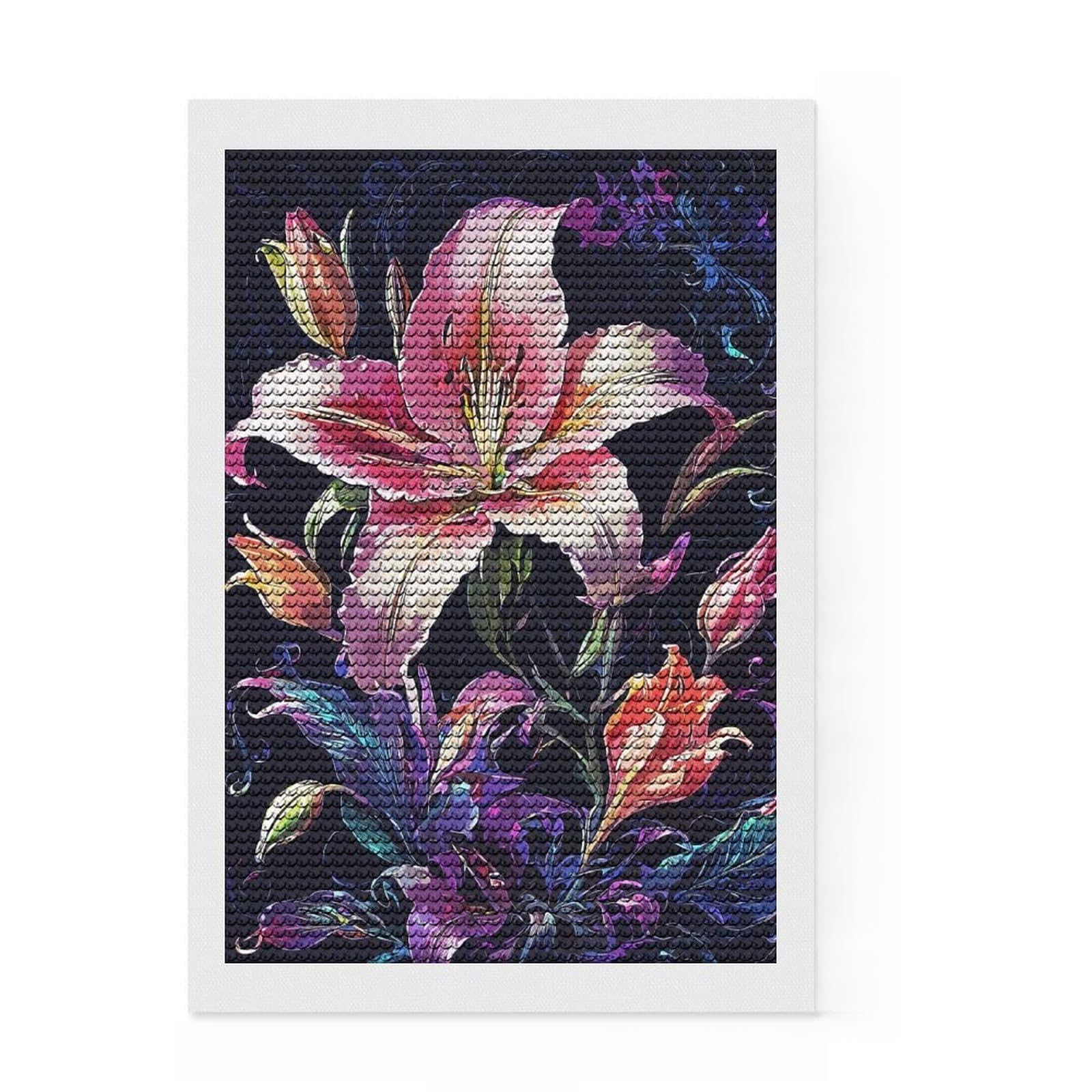 Junmoney Tiger Lily DIY Diamond Art Canvas Kit 8"x12", for Adults, Boho Decor, Full Kit Included, Artistic Hobby, Arts and Crafts
