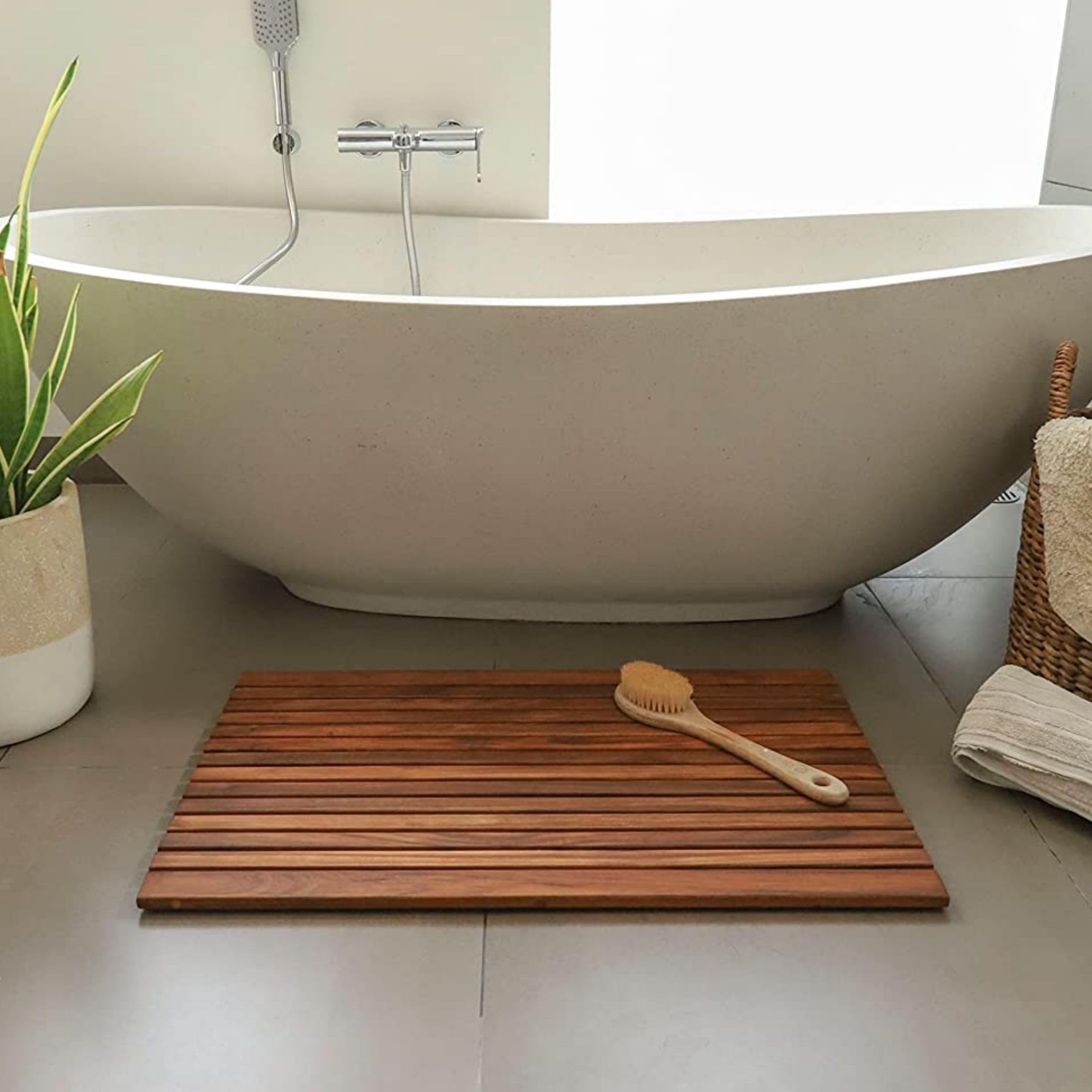 Nordic Teak Saitenmatte aus 100% massivem Teakholz, für den Innen- und Außenbereich, rutschfeste Holzplattform für Sauna, Pool, Whirlpool, Bodenbelag, Dekor und Schutz (geölte Oberfläche, 79,8 x 49,8