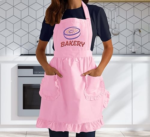 Miniatura 5 de TEEAMORE Custom Embroidered Ruffle Apron Kitchen Cooking Baking Grilling Cleaning Costume Women's Apron