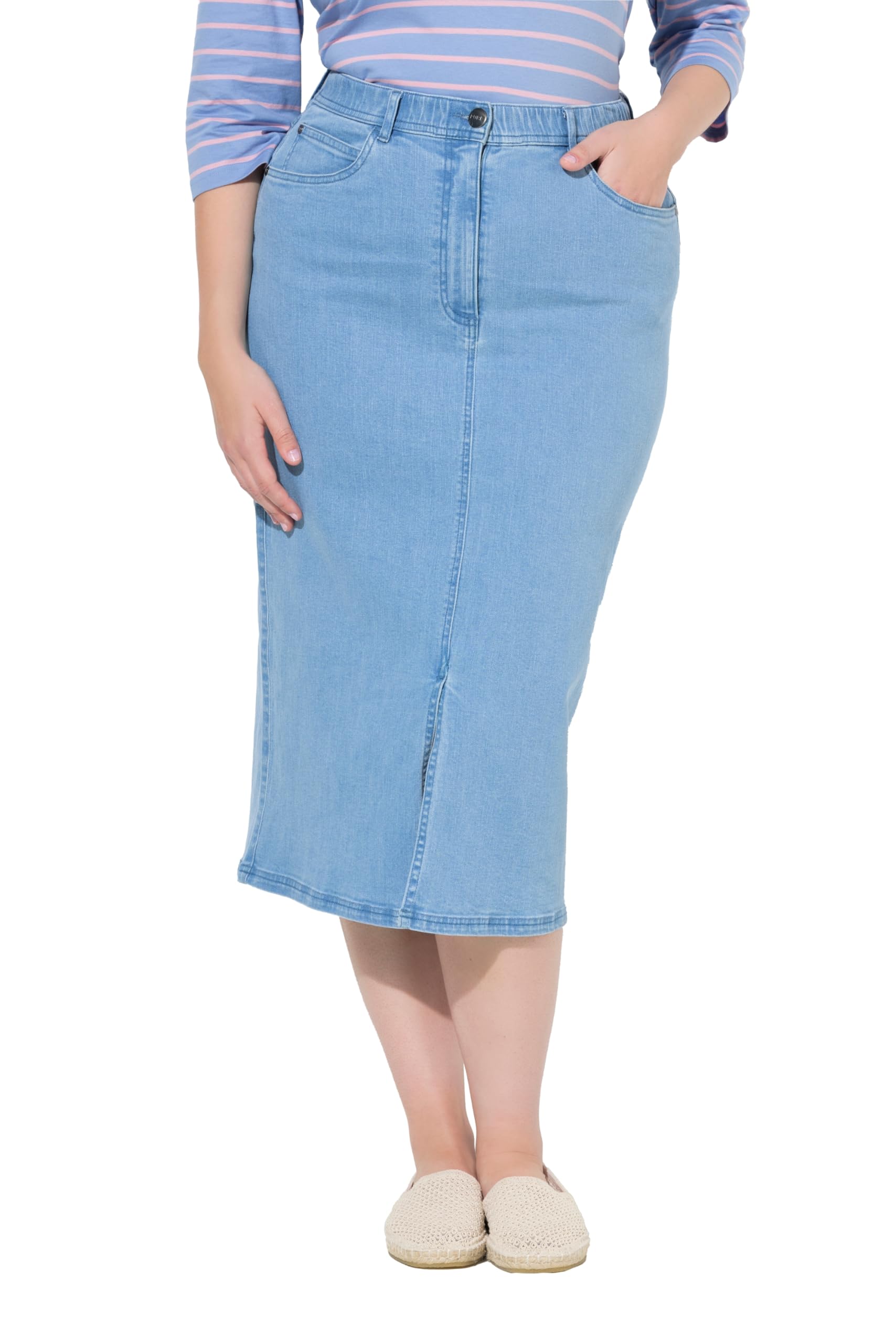 Ulla Popken Damen große Größen Übergrößen Plus Size Jeansrock, Saumschlitz, Biobaumwolle 846991
