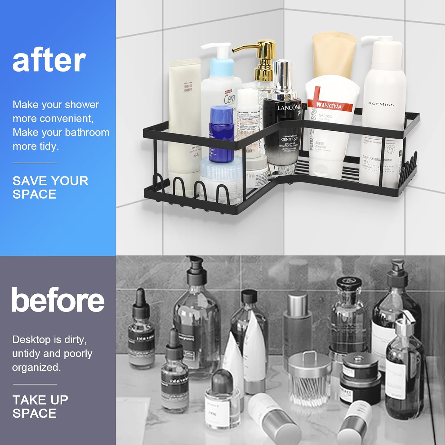 Corner Shower Caddy,Hanging Adhesive Bathroom Shelves, Bathroom Organizers and Storage for Inside Shower, Black Large Capacity Rustproof Shower Accessories for Bathroom & Apartment
