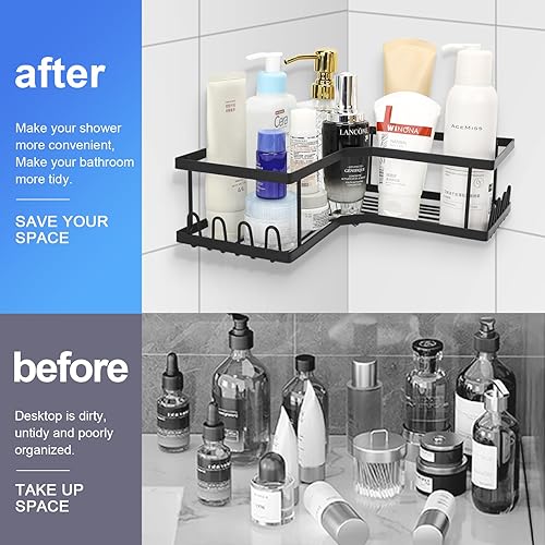 Miniatura 4 de Organizador de ducha esquinero, estantes de baño adhesivos colgantes, organizadores de baño y almacenamiento para ducha interior, accesorios de