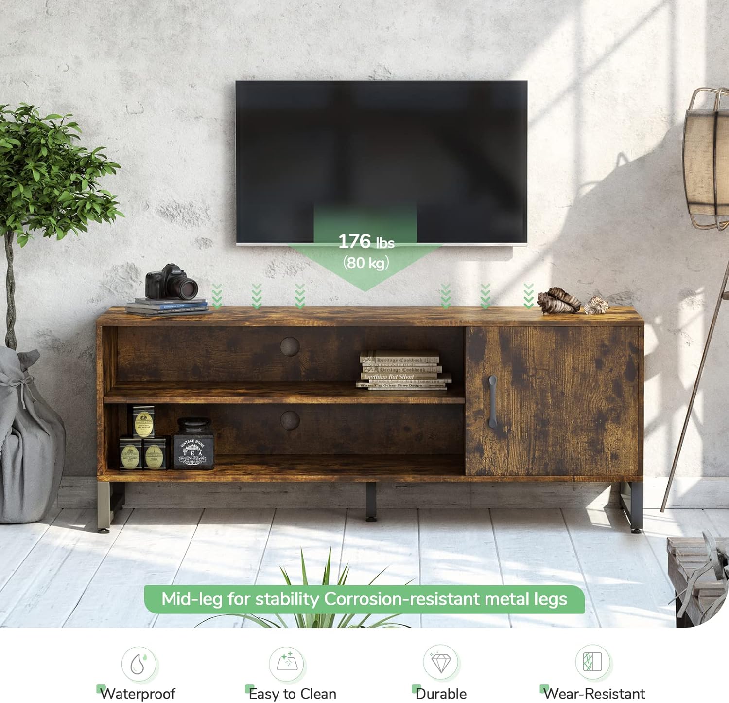 Novilla Media Console, TV Stand for TV's up to 58" Flat Screen Living Room Storage Cabinet Doors and Shelves Entertainment Center, Brown