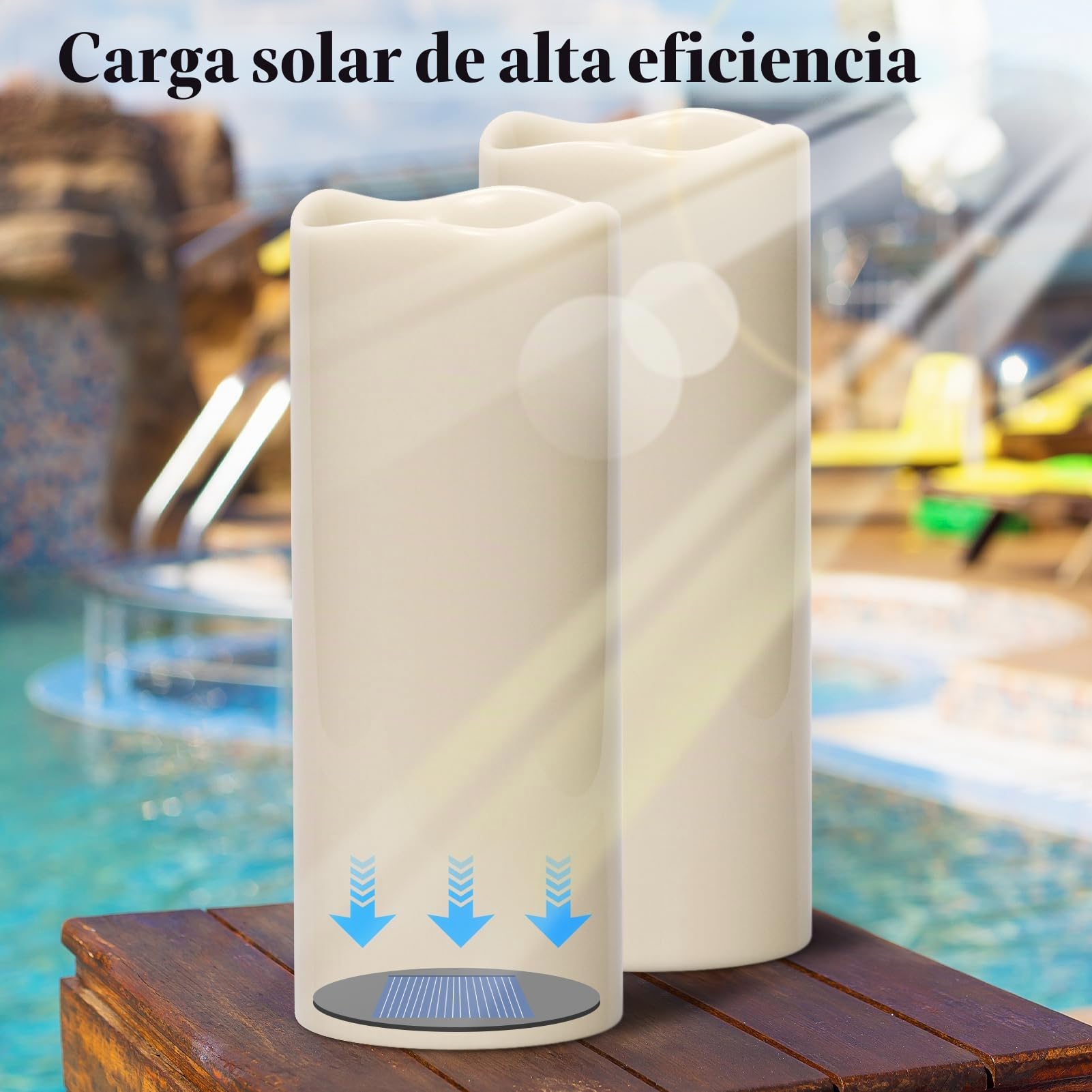 Eldnacele Velas LED impermeables, energías solares, velas grandes parpadeantes para farol, jardín, camping, patio, decoración (4 x 10 pulgadas, juego de 2)