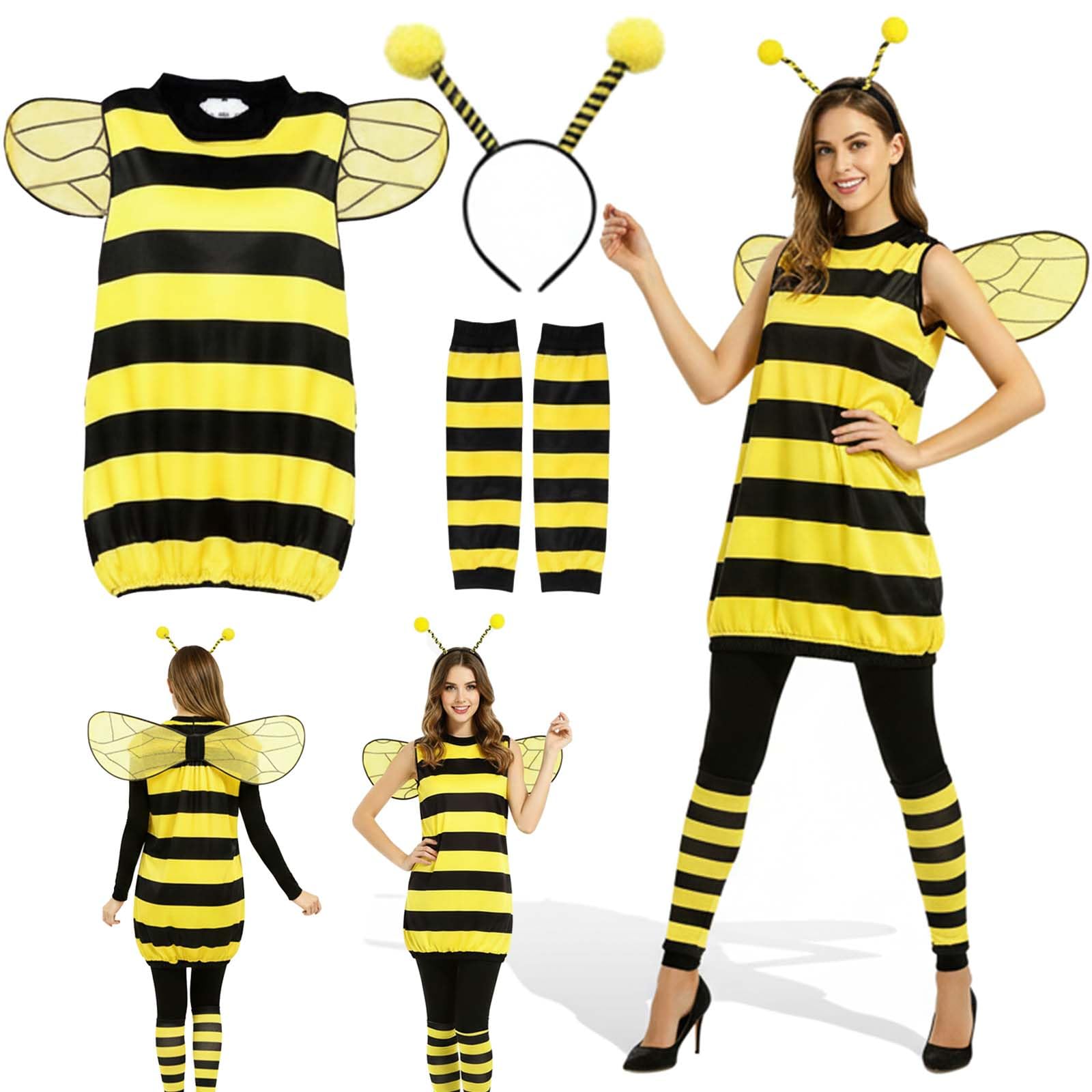 Abeja Travestis Mujer, Abeja Travestis Accesorios Diadema Alas Calcetines, Adulto Travestis Dibujos Animados, Cosplay de Carnaval con Disfraz de Abeja